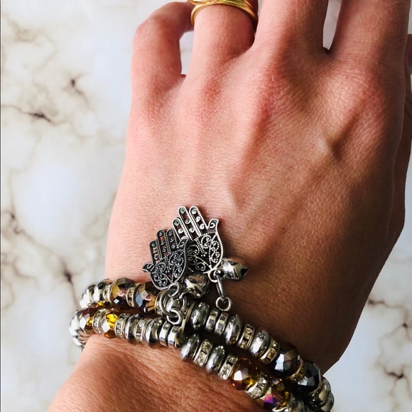 Set of 2 Hamsa Bracelets with Gems - Picture 5 of 8